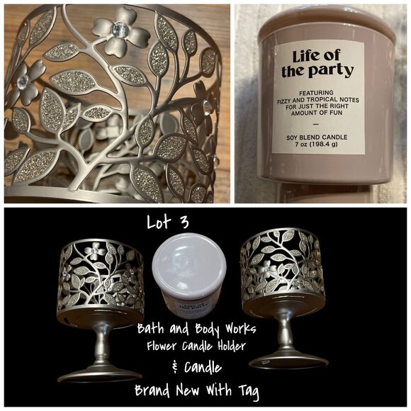 Bath and Body Works Dogwood Pedestal 3-Wick Candle Holder & Candle Lot 3 New - Picture 1 of 7